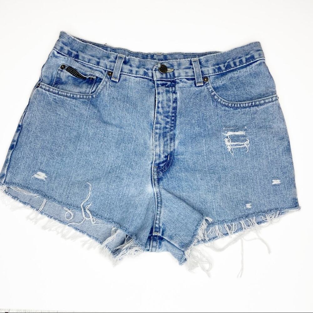 Vintage New York & Co High waisted Custom Distressed Denim Cut Off Shorts Sz 4